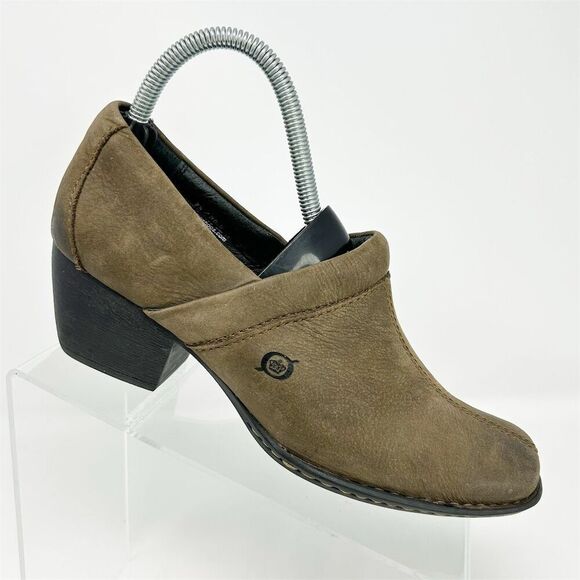 Born Women's Brown Leather Western Ankle Boots Slip On Block Heel Size 7.5M - Picture 1 of 12